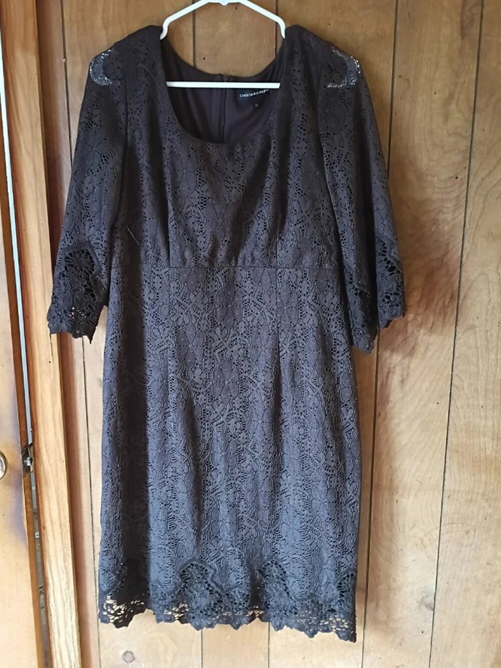 Chris McLaughlin Dark Brown Lace Overlay Dress Size 12 Polyester Back Zip Sheath
